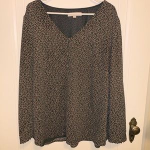 LOFT Plus Dark Green Top with Red & White Pattern